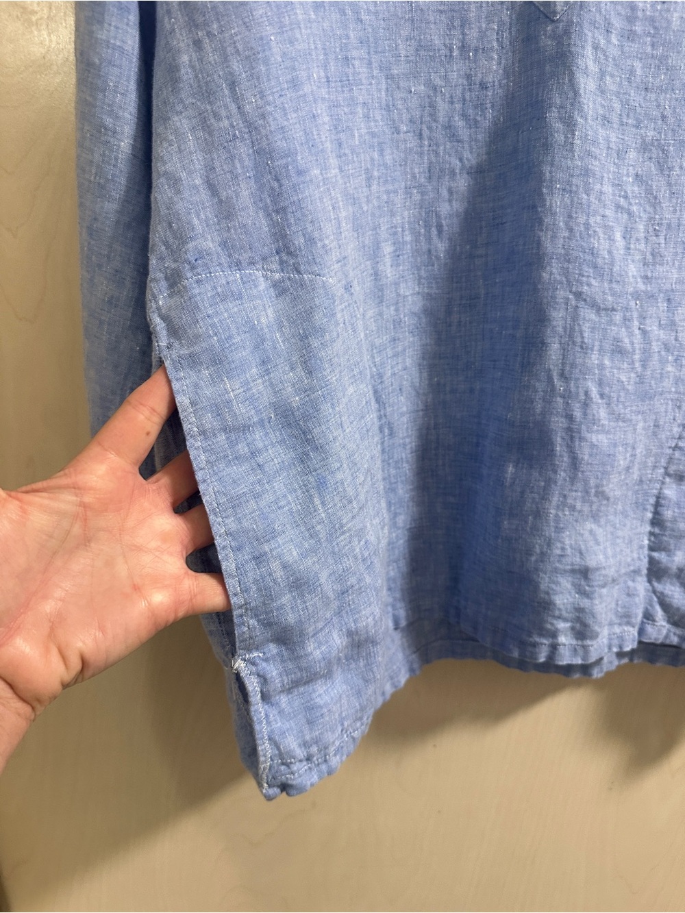 The Company Store 100% Linen Tunic Top Large Vneck Coastal Grandma Lagenlook - Picture 3 of 6